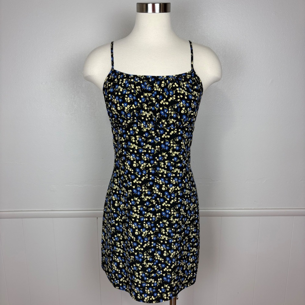 Express World Brand Vintage Romper Size 7/8‎ Black Floral Print Ruched Bust Y2K